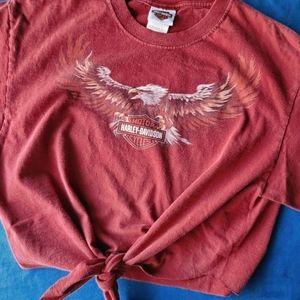 2005 L Harley Davidson Tie Front Crop Top Tee